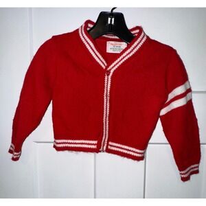 Vintage Healthtex Red White Varsity  Cardigan Sweater baby  12 Months